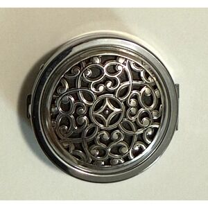 Beautiful Brighton Silver Tone Celtic look heart push button round jewelry case